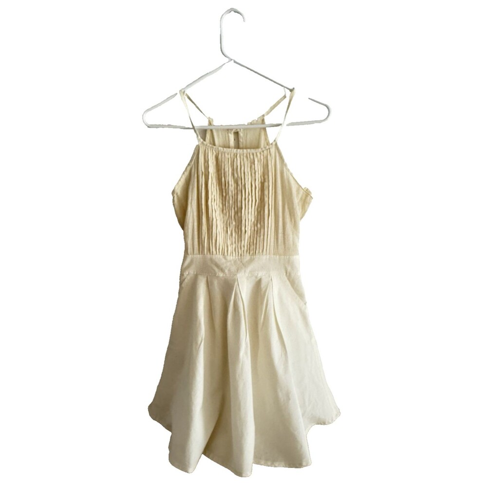 Handmade Ivory Linen Sundress Women Size S With Pockets Cami Skater Girly